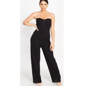 Haute Monde Bustier Floral Lace Tube Jumpsuit